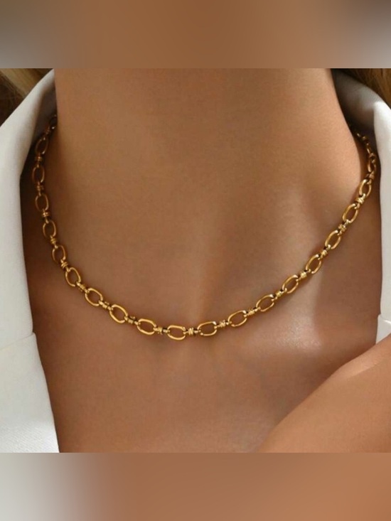 Jewelry - Gold Plated Stainless Steel Oval Link Chain Necklace | Minimal Dainty Layering